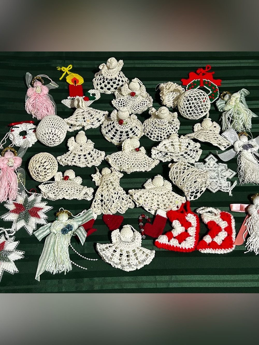 Vintage Christmas Crocheted Angels, Balls, Bell - Ornaments - Lot of over 30